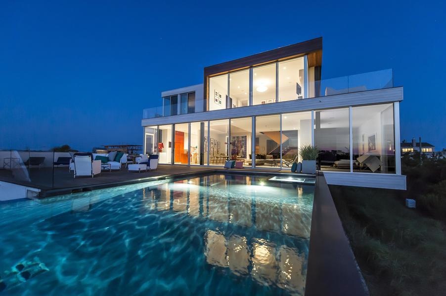 The newly-built oceanfront mansion has 360-degree views of the ocean and bay.