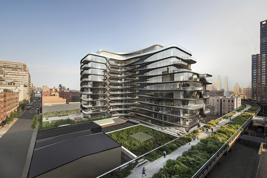 A rendering of the condominium's exterior. There will be a 2,500-square-foot sculpture deck next to t