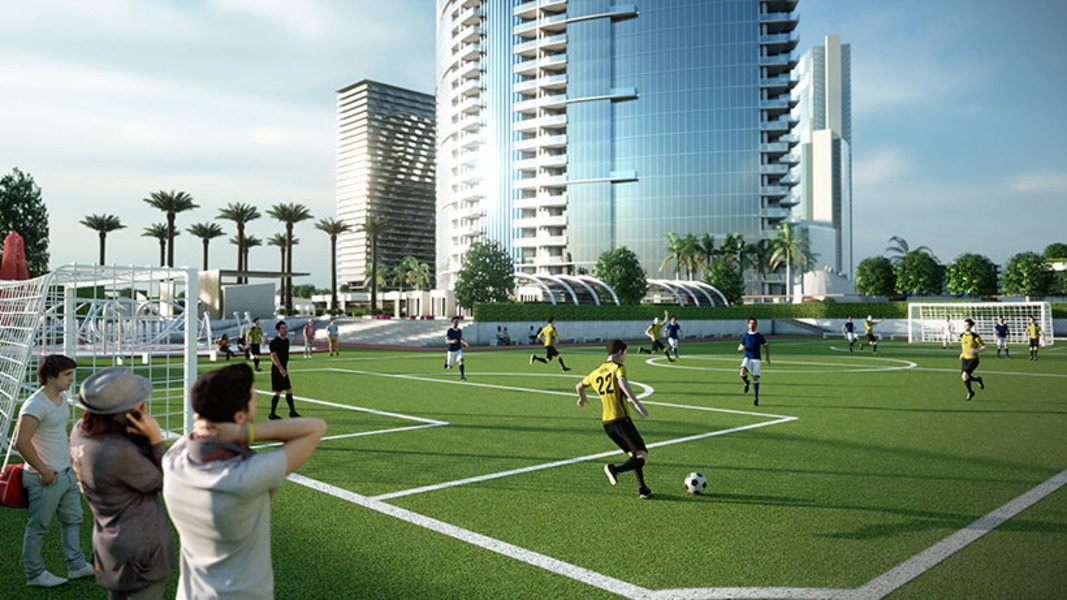 La cancha de fútbol en el PARAMOUNT World Center.